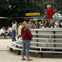 Bild vergrößern: Hier kommt kein Rollifahrer hoch. Auch Kleinwüchsige dürften Probleme haben, die Sitze selbstständig zu besteigen. Ein Karussel auf dem Seglerfest Nautics, Flensburg, August 2010. (Foto: agentur-sturm.de)